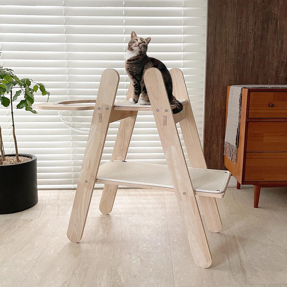 고무나무 원목 미니 고양이 캣타워 하루 2단 소형 캣타워 서브 스크래쳐 스텝세트