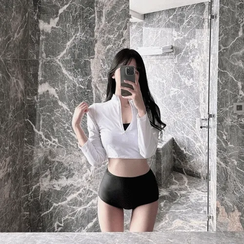 [주문폭주!!당일출고] 3PS 모던 베이직 심플 반집업 래쉬가드+비키니 수영복 SET