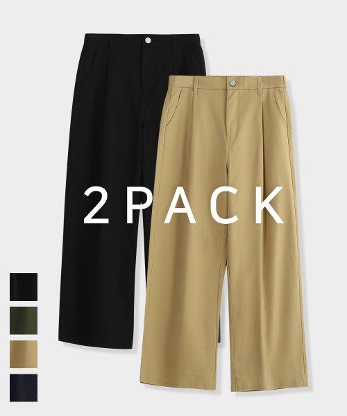 [PACKAGE] 원턱 와이드 트윌 코튼 밴딩 팬츠 [2PACK]