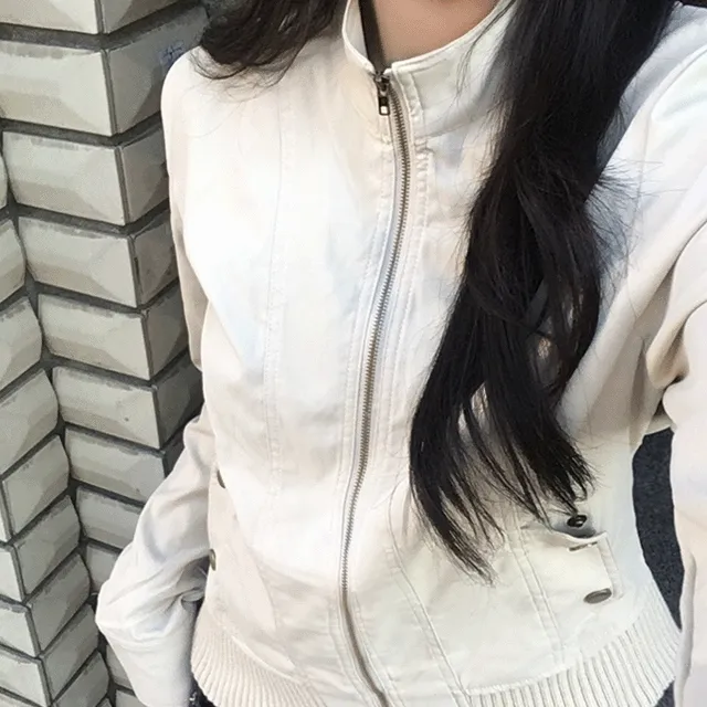 [당일출고🚀모델소장]세미크롭 골지니트 집업자켓 긴팔점퍼(노카라 간절기템 레더라이더 가을겨울옷 빈티지바이커 y2k바시티 힙한롱슬리브 키작녀 개강잠바 얇은티셔츠 숏하이넥)