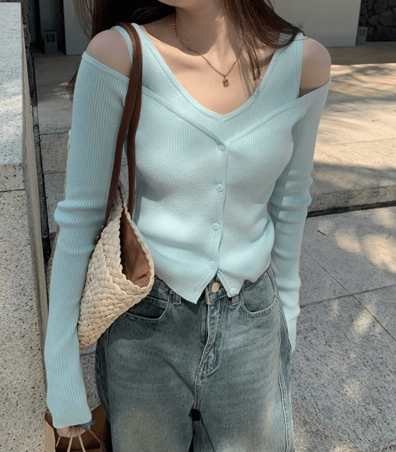 🌷여리핏🌷 발레 골지나시티 오프숄더세트 가디건세트 투피스세트