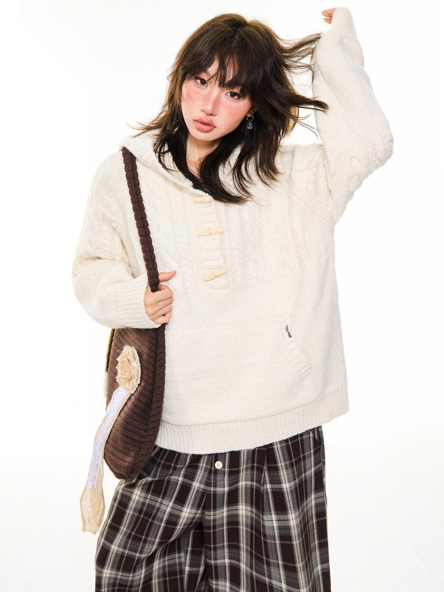 YOUNG STAGE Cable Toggle Hoodie Sweater (2color)