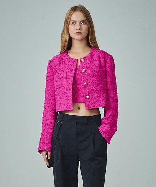 버튼 포인트 트위드 크롭 자켓 JWJKNI4100