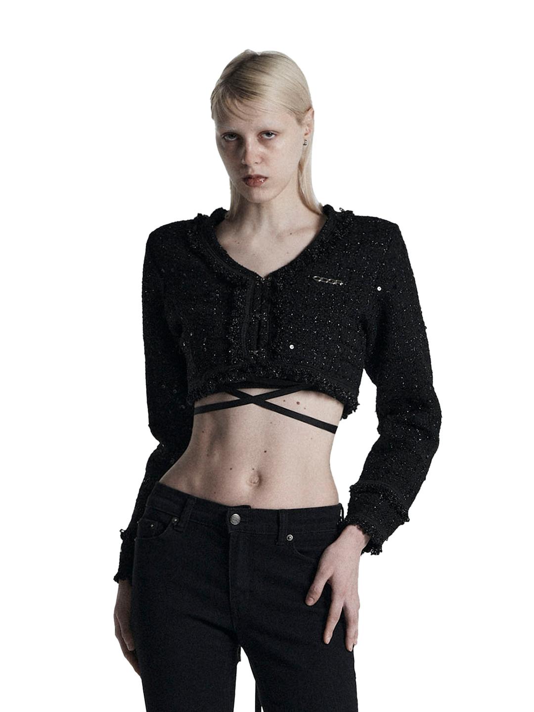 Twee crop cardigan in glitter black