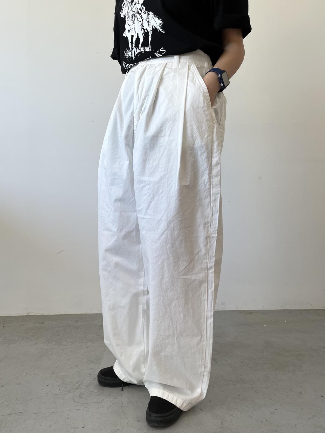 아메카지 남녀공용 벌룬 핀턱 뒷밴딩 와이드 면 팬츠