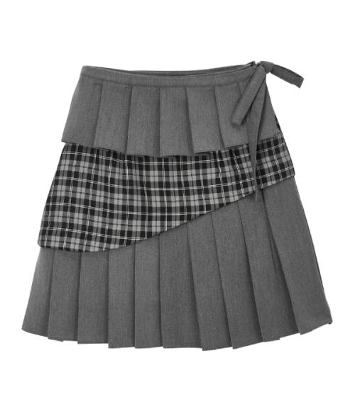 YB x Oliwa Checkered Pleated Wrap Skirt