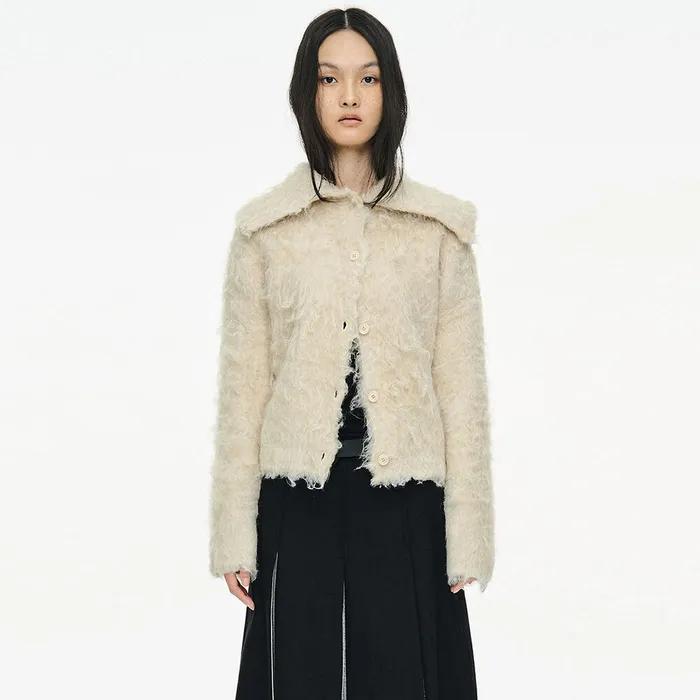 HAIRY COLLAR CARDIGAN / IVORY