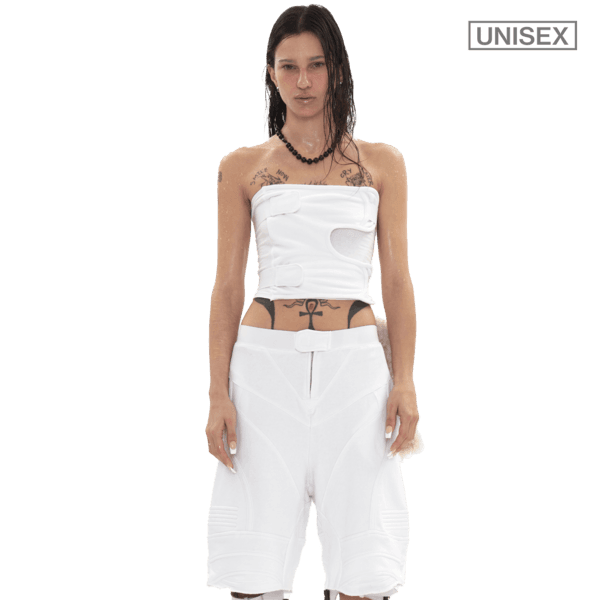 BIKER BANDING SWEAT SHORT IN WHITE
