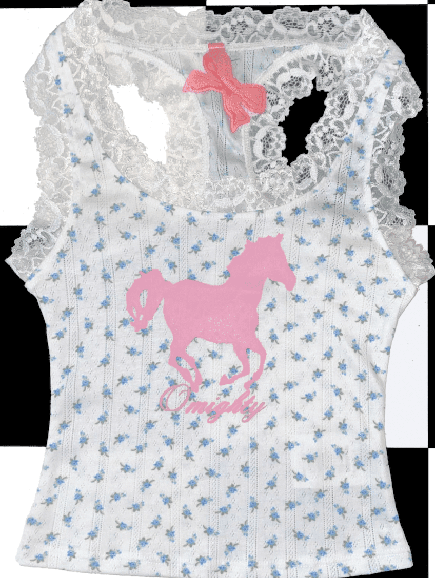 HORSE POINTELLE CAMI IN BLUE FLORAL