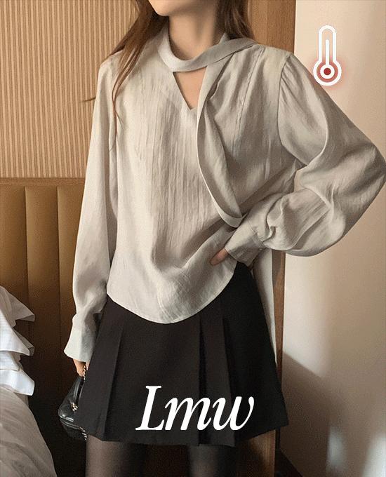 메리어라운드 [하객룩][l.m.w] 리즈 절개 타이 블라우스 (bl)(울6%)