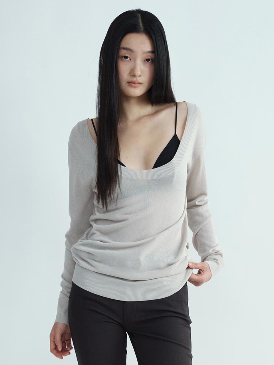 Sheer Loose Fit Knit Top [Beige]