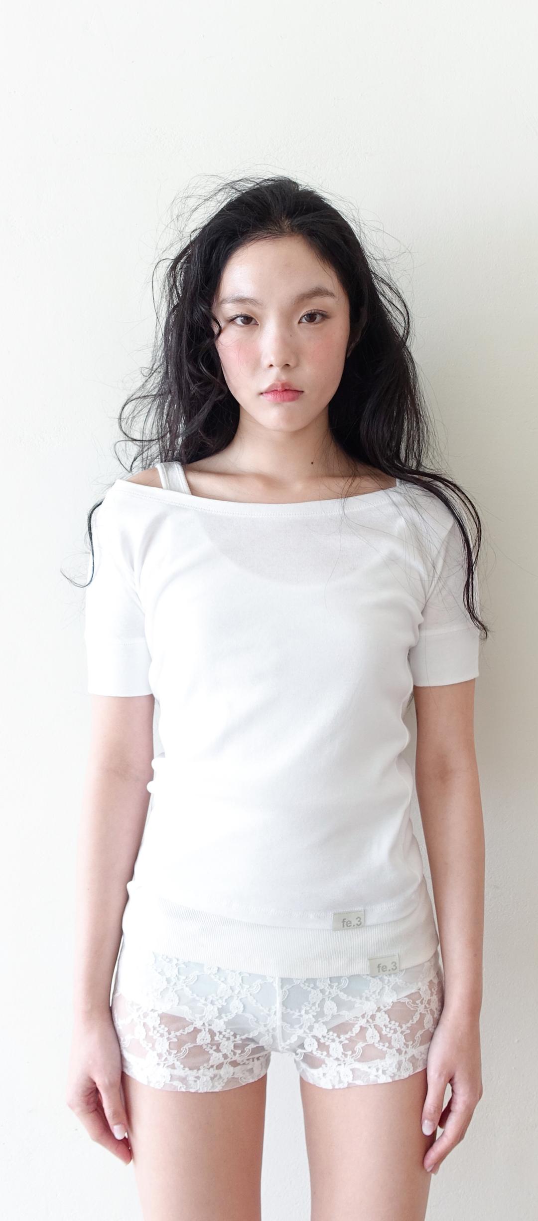 2차★[fe.3] rib half top (white)