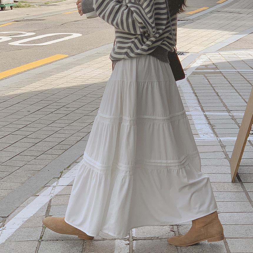 그레이스뮤즈 [무료배송][겨울까지]너티 코듀로이 티어드 겨울 롱 스커트