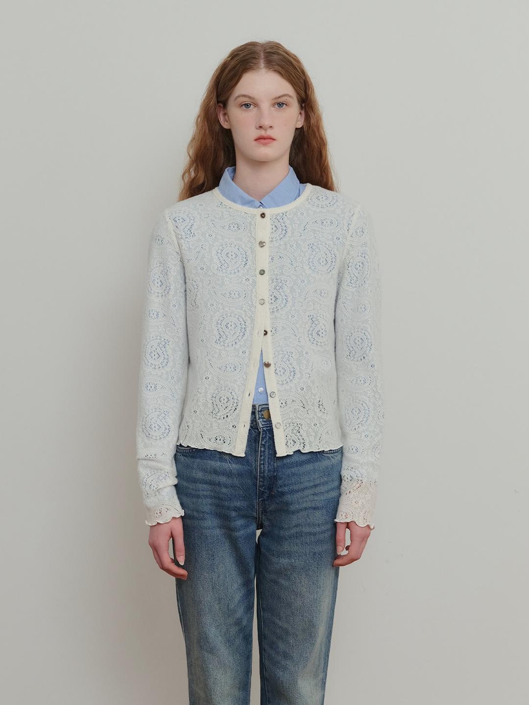 Flower Mix Button Cardigan - Ivory