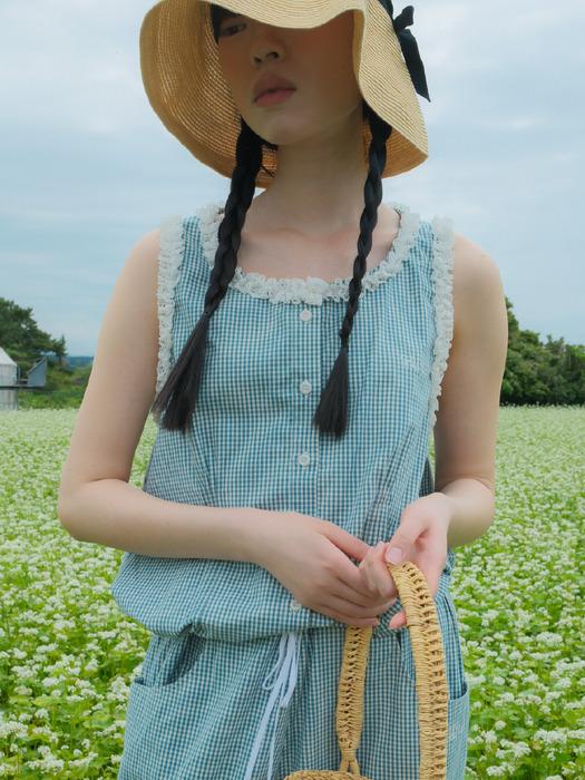 [2차] [단독] Sleeveless Lace Frill Blouse_Check