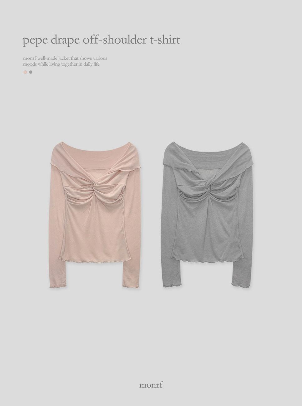 [made49/핑크당일출고] 페페 드레이프 오프숄더 티셔츠 2color