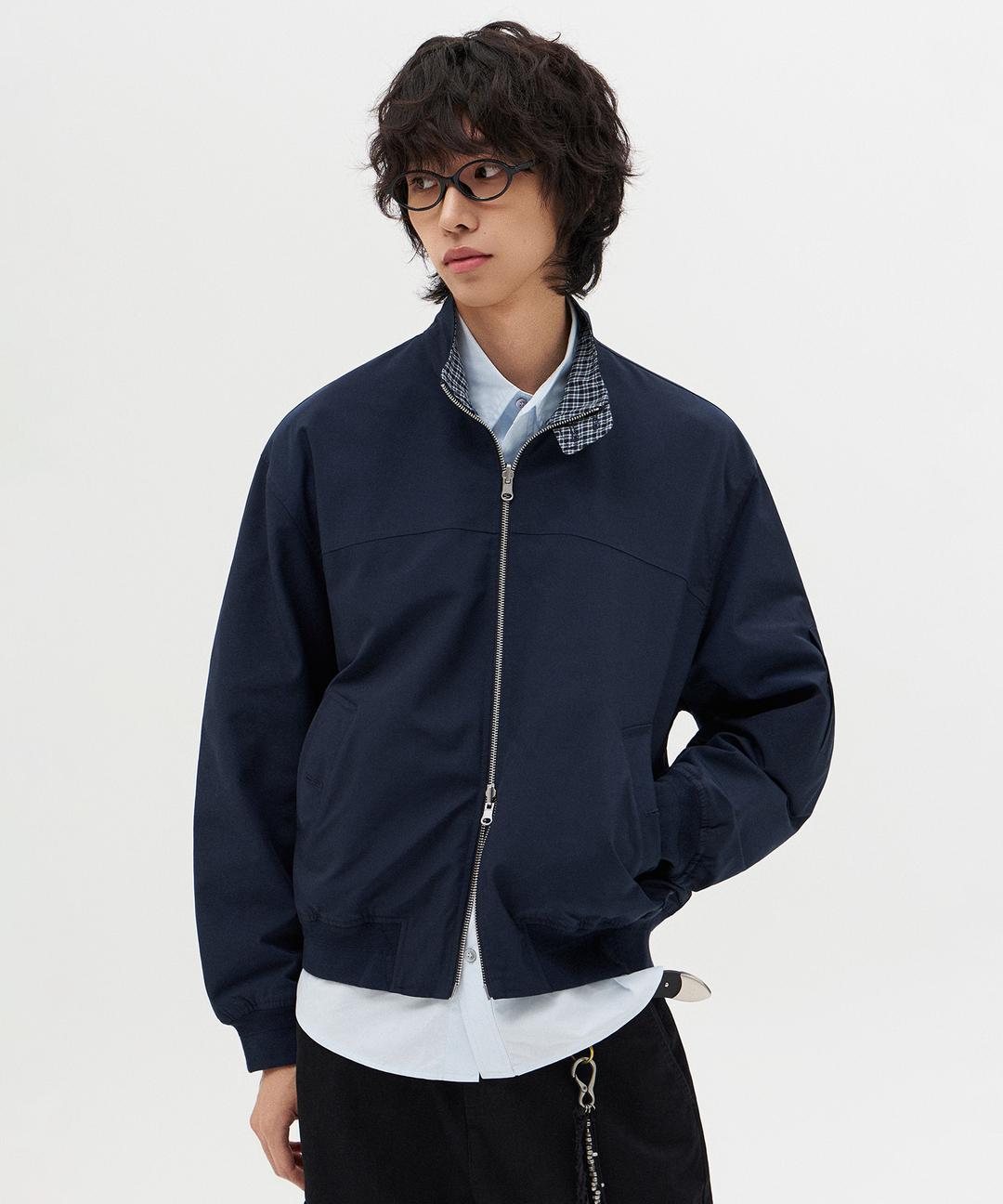 리버시블 체크 헤링턴 점퍼_네이비