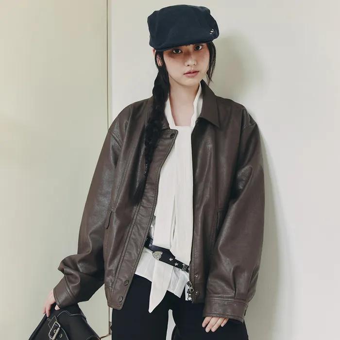FAUX LEATHER POCKET JUMPER_BROWN
