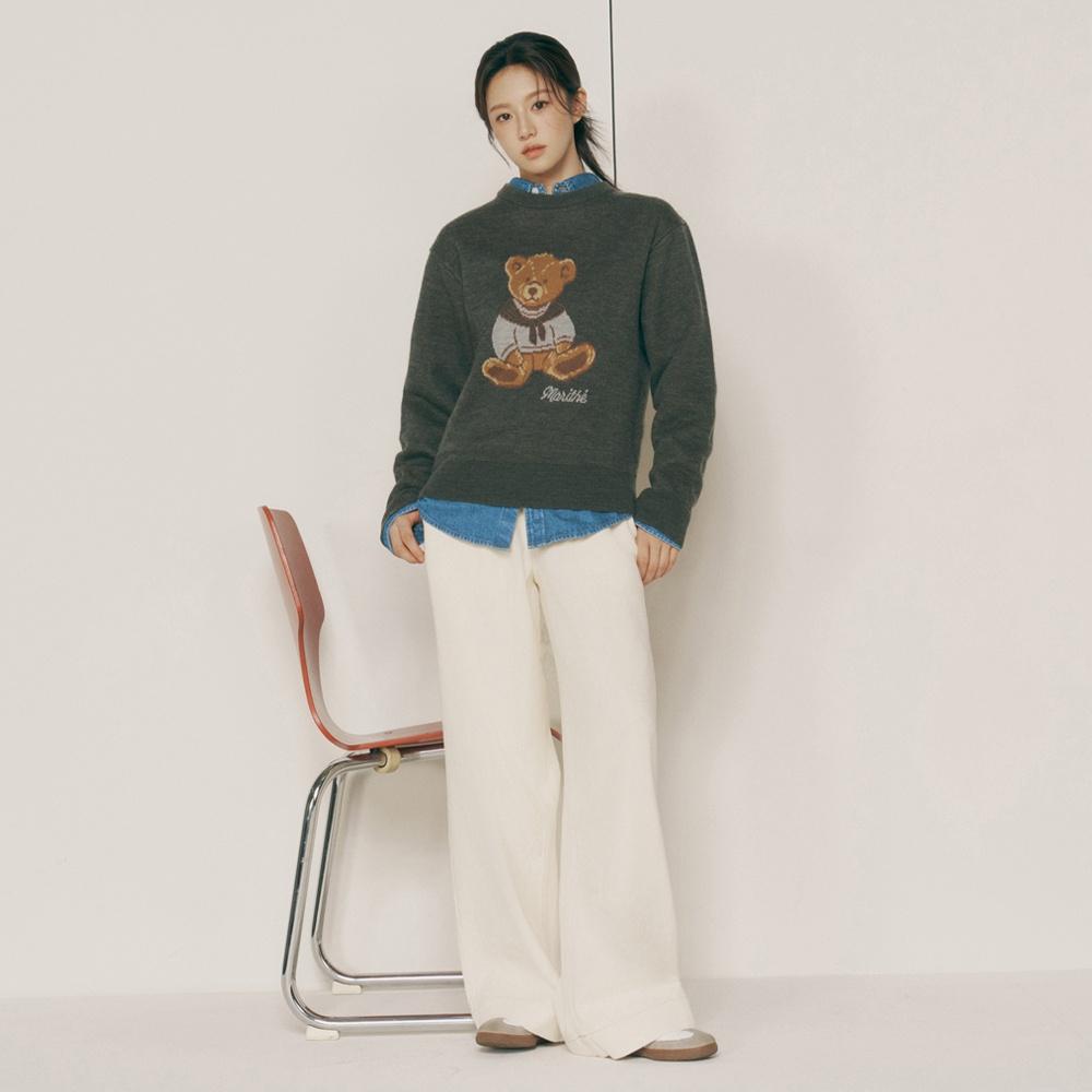 W LOW-WAIST TUCK WIDE DENIM PANTS ecru