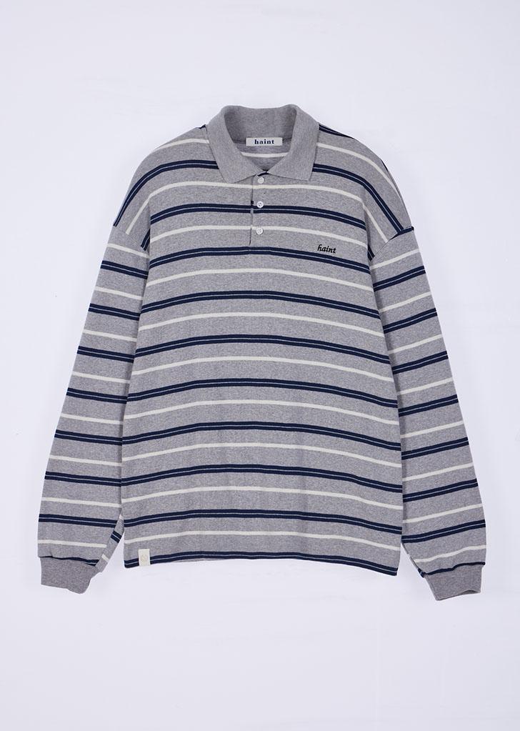 MULTI STRIPE COLLAR T_2COLORS_MELANGE GRAY