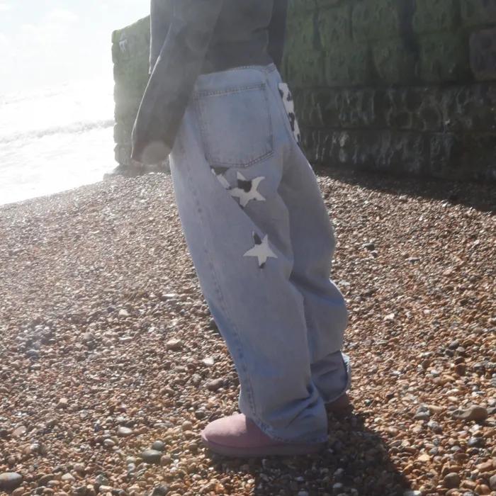 Cow Star Denim Pants Light Blue