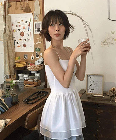 유드라 캡내장 나시 레이어드 원피스(끈조절가능)