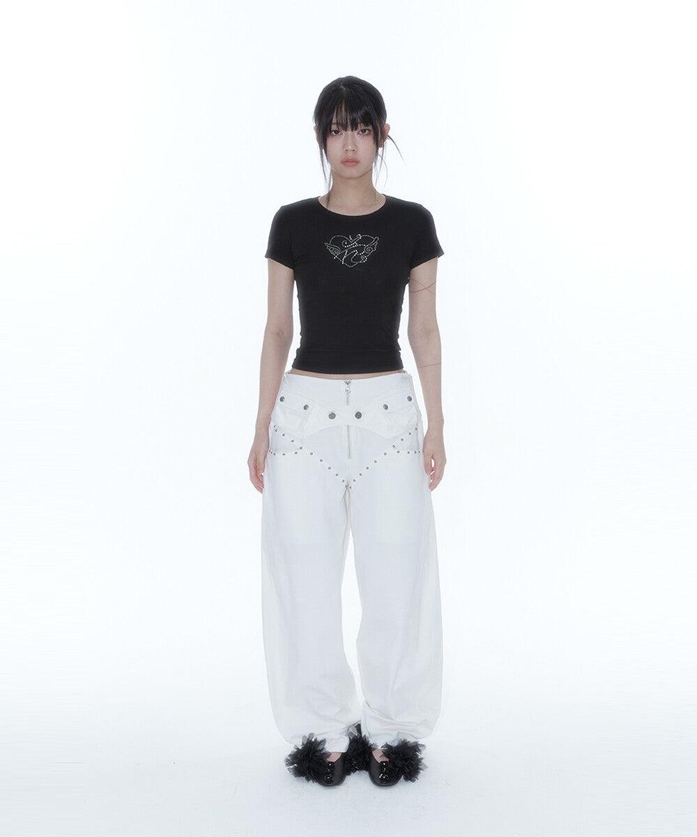Belt Rivet Oval Pants (Off White) – Plop Apparels