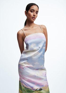 프린트 슬립 미디 드레스