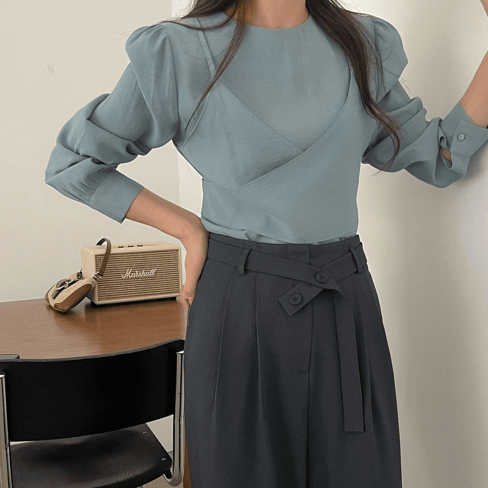 뷔스티에 긴팔 레이어드 블라우스 하객룩 아이보리 소라