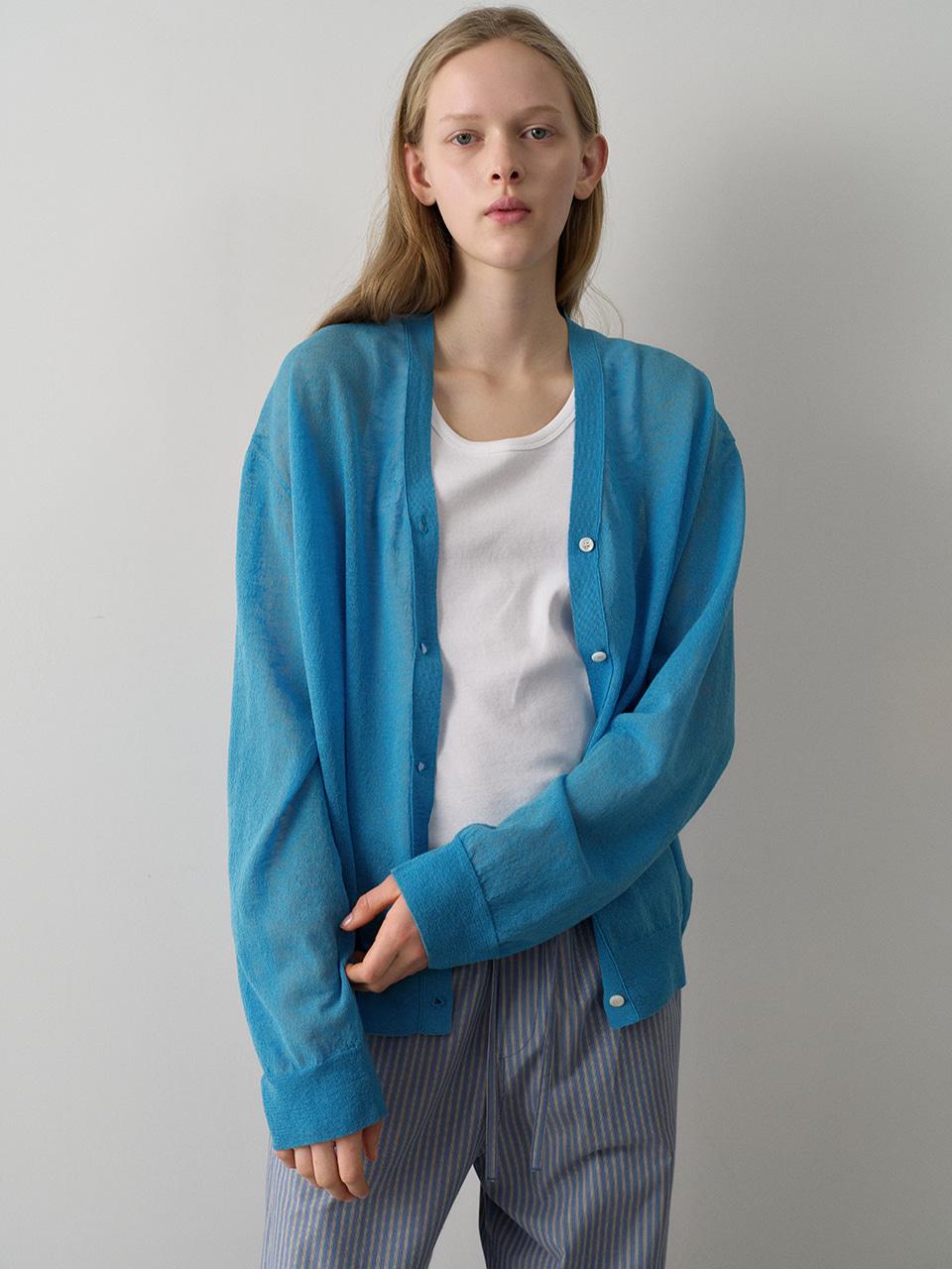 오버핏 브이넥 시어 가디건_blue