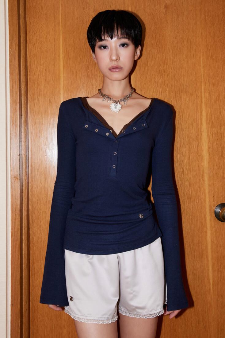 Button Bell Line Knit_Navy