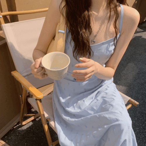 [바캉스룩/비치원피스] 블루 시원 브이넥 끈나시 백트임 셔링 플레어 롱원피스  여름신상 방콕 하늘하늘 비치룩 바캉스룩 휴양지룩 여름 여행 휴가 파티룩 파티드레스