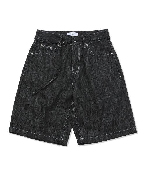 버뮤다 벨티드 새틴 생지 데님 쇼츠 BLACK INDIGO