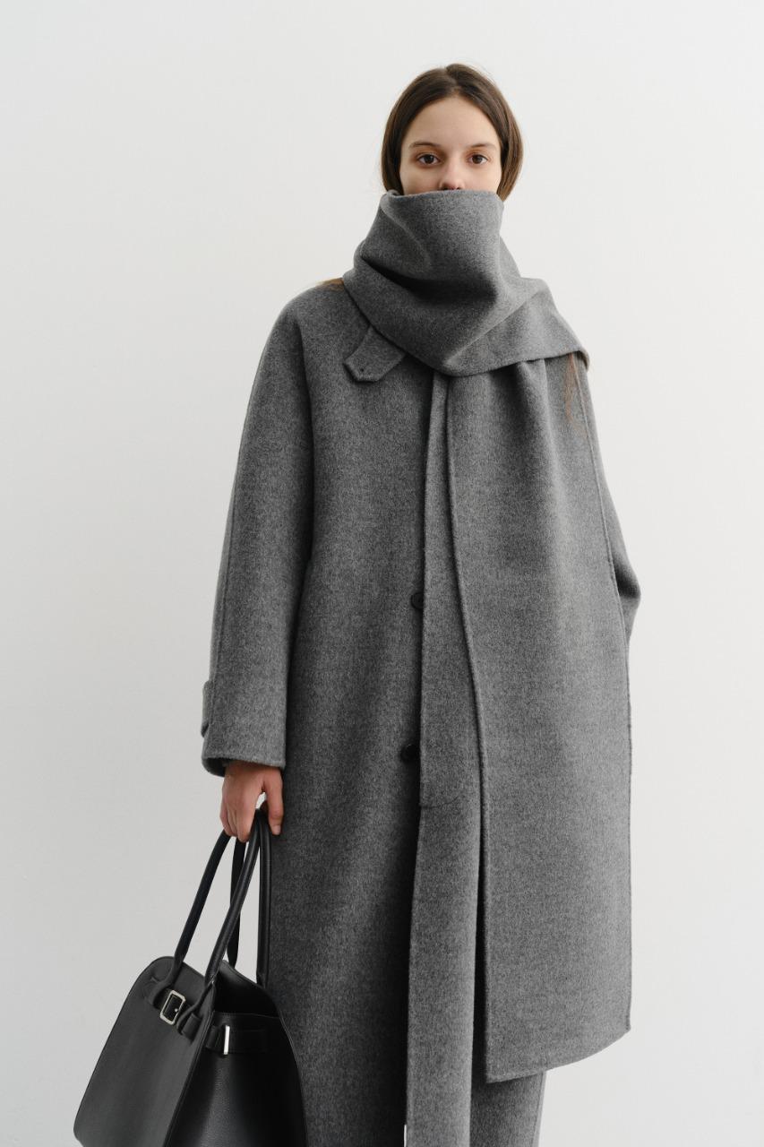 [PRE-ORDER] UNISEX HANDMADE CASHMERE MUFFLER COAT MELANGE GREY