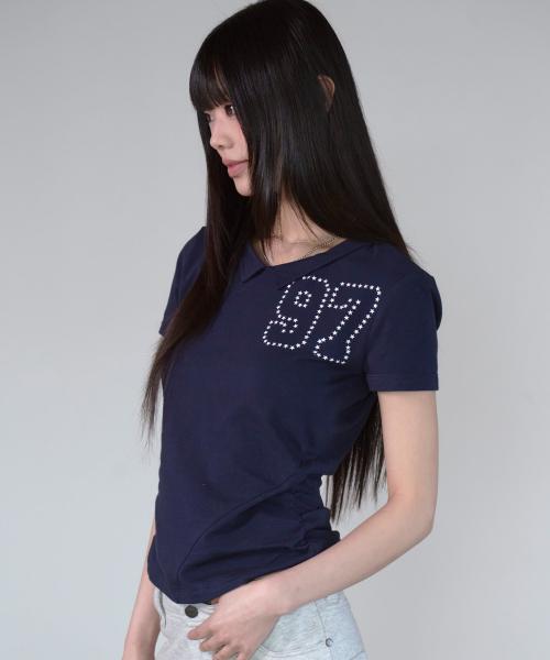 97 SHIRRING INCISION SHORT SLEEVE NAVY