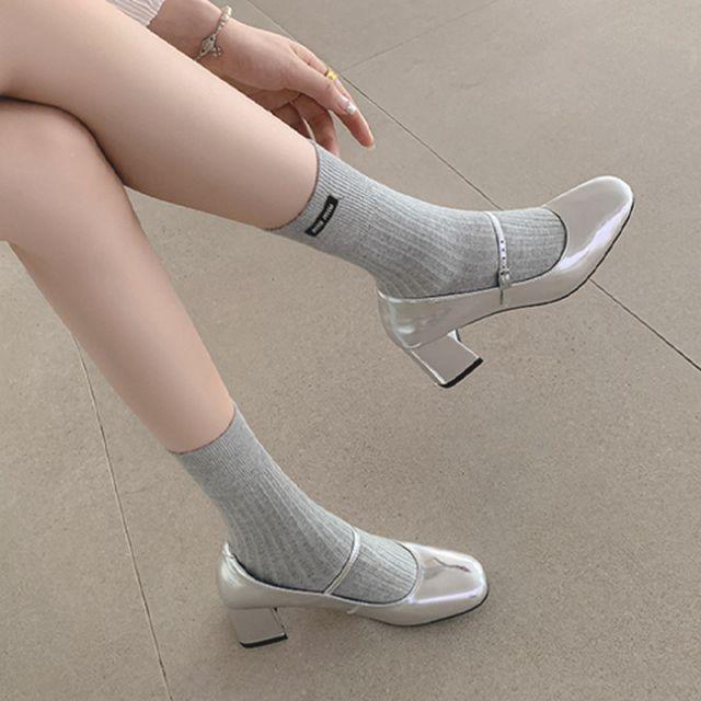 레이디슈 실버 에나멜 스트랩 메리제인 통굽 단화 0102