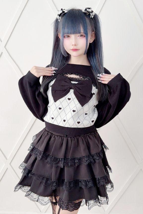 【Princess Melody】胸開きハート柄ニットプルオーバー - WHT/ブラック size-F-Ma*rs WebStore by LiLimPark