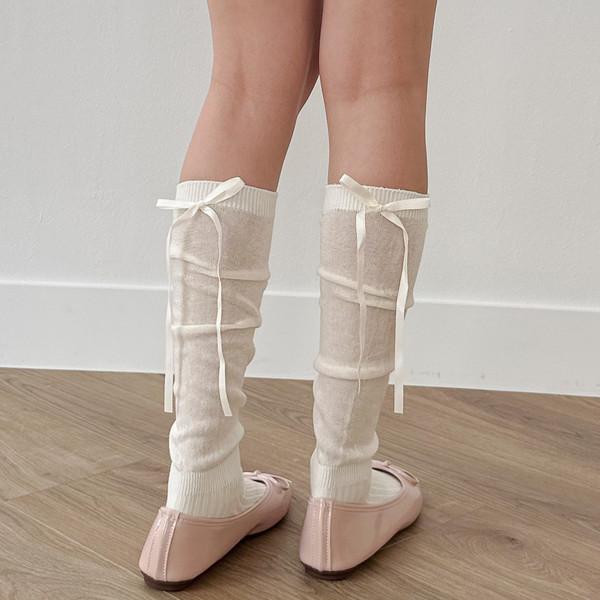 [❣오늘출발❣] 여성 발레코어 리본 포인트 시스루 양말 no.172