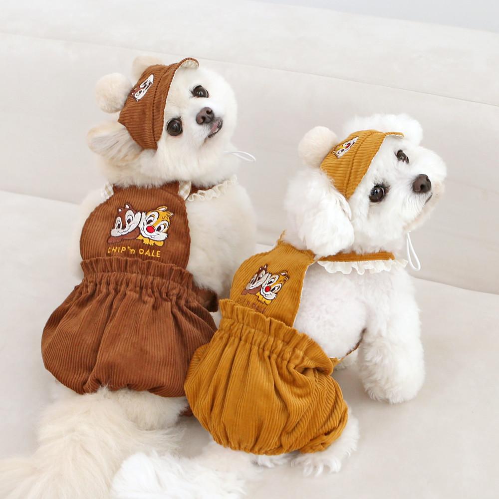 디즈니 칩앤데일 골덴 바지 강아지 애견 의류 바지 올인원