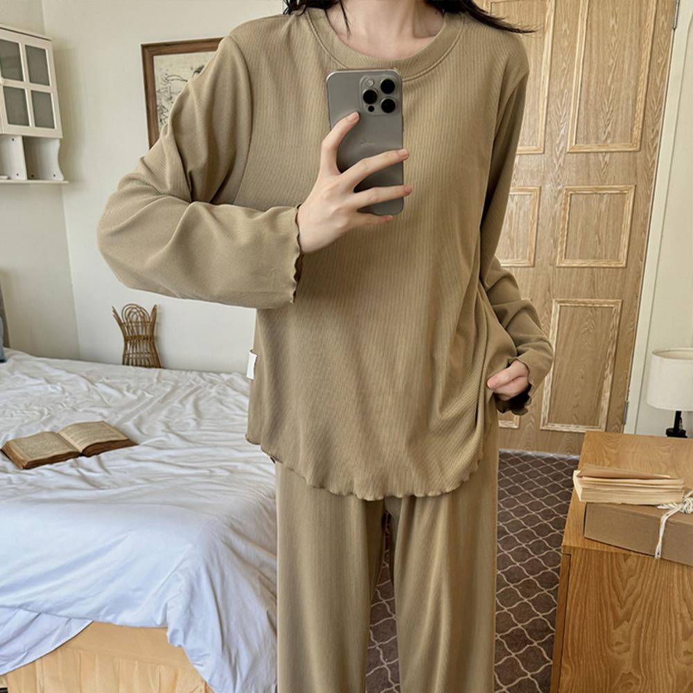 겨울 기모 골지 노브라 캡내장 러플 파자마 긴팔 바지 브라내장 브라캡 잠옷 홈웨어 세트