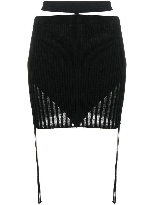컷아웃 웨이스트 스트랩 장식 니트 스커트