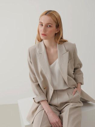 Natural Beige Linen Double Blazer