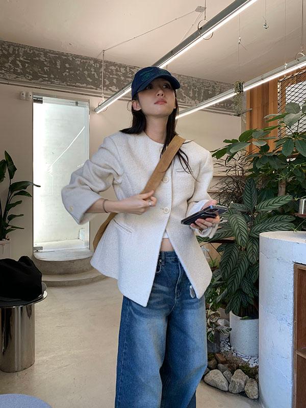 블렘토 [MD PICK] NON COLLAR WOOL LINE JACKET