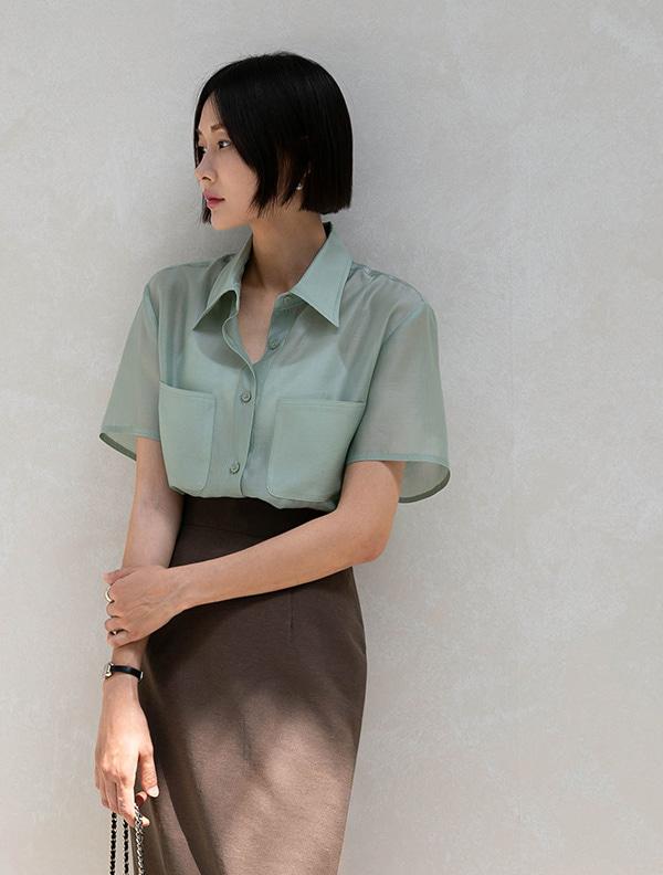 M. 펜시 포켓 텐셀 블라우스(반팔ver) (3col)<span style=font-size:0pt