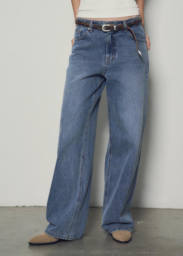Semi Baggy Wide Denim Pants_CTD411(Blue)