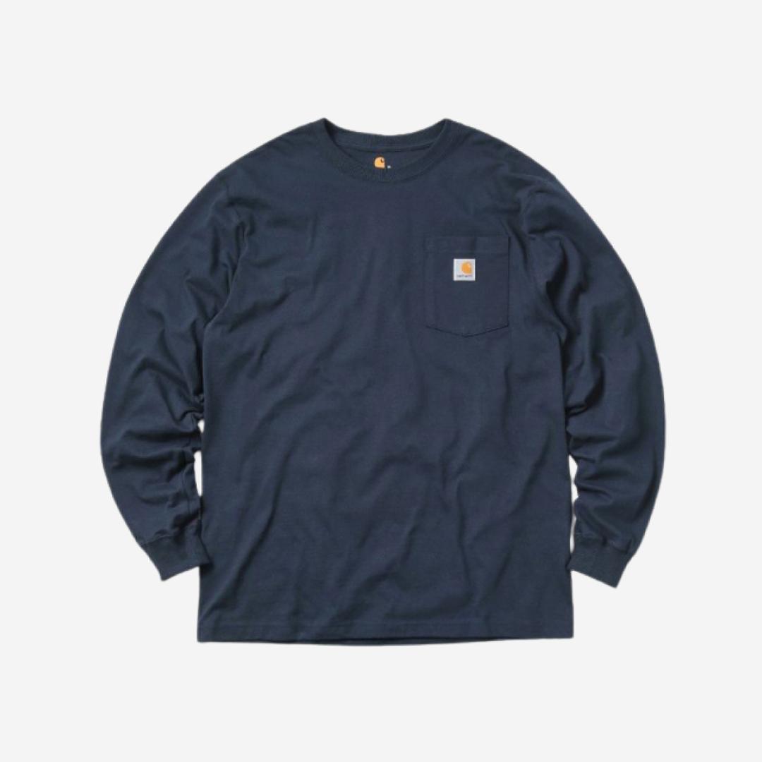 Carhartt Loose Fit Heavyweight Regular Long Sleeve Pocket T-Shirt Navy