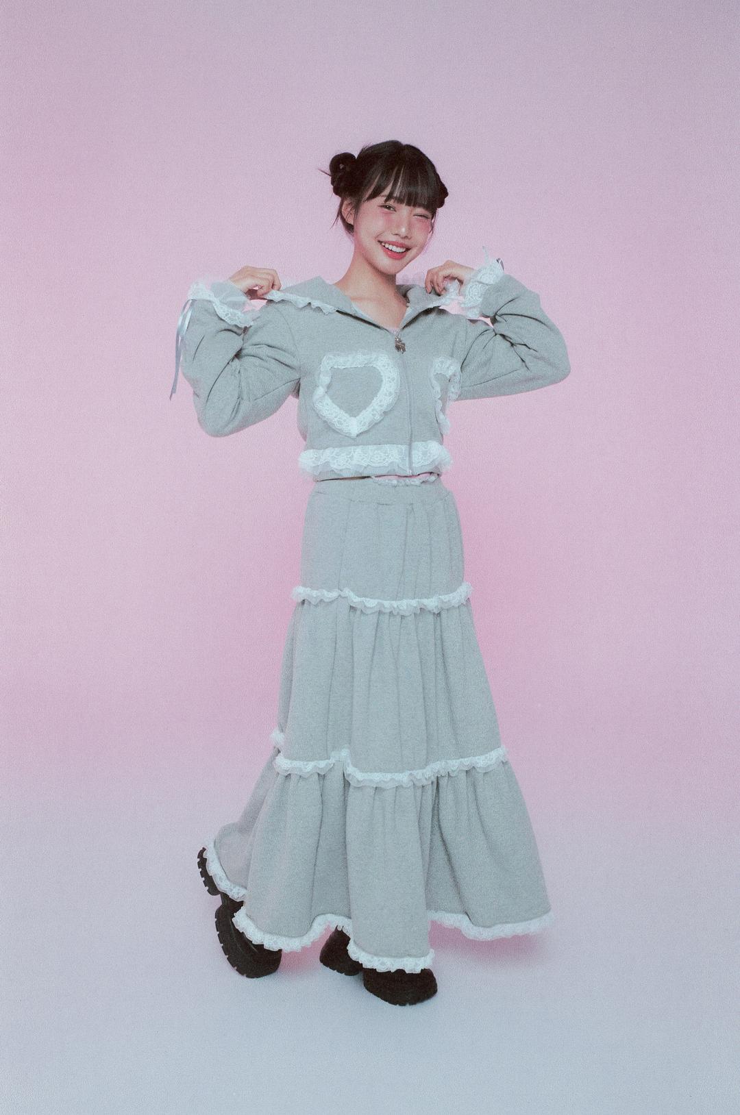 Rococo Lace Long Skirt ( Grey )