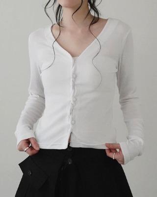 macaroon unbal button cardigan (3color)