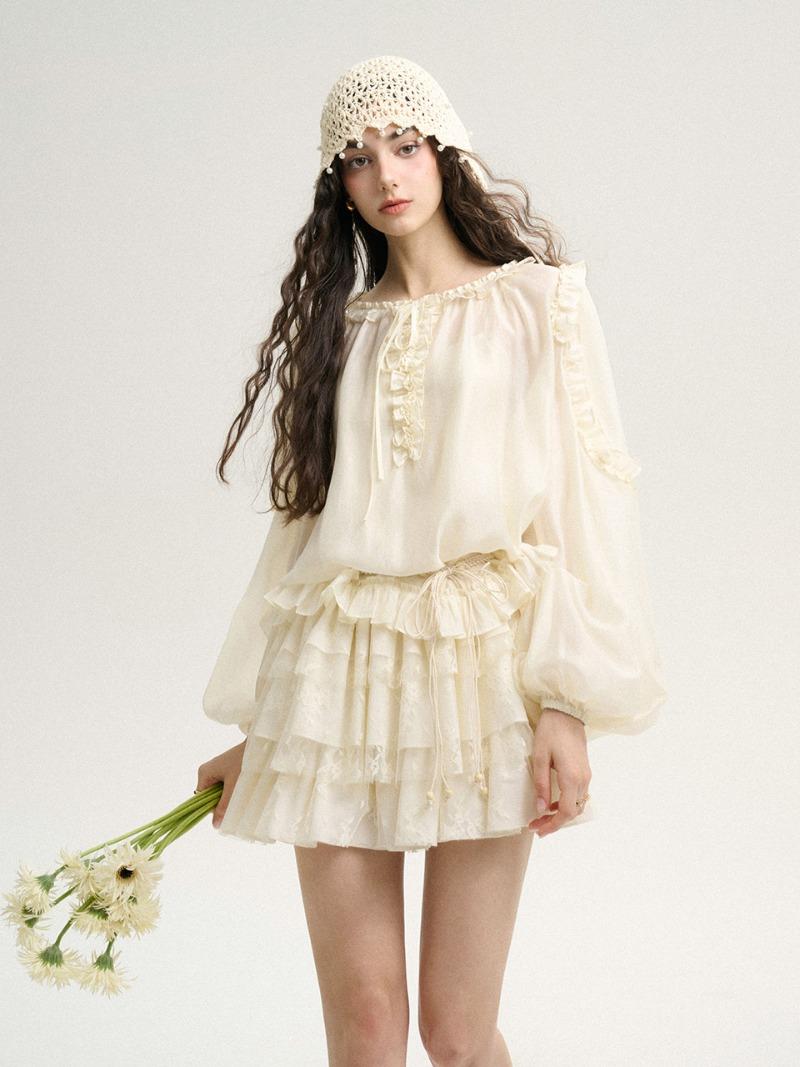 판나 러플 블라우스 세트