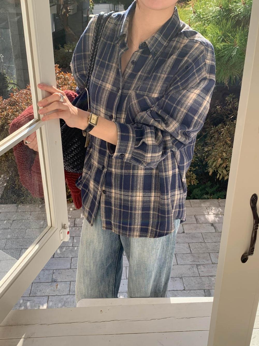 클로젯스토리지  [✨겨울셔츠] 시그니처 알리 체크 기모 레이어드 오버핏 남방 셔츠 2color